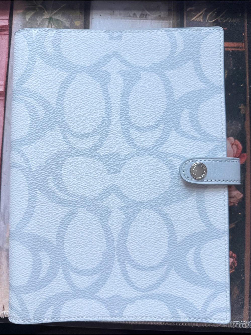 Coach Light Blue Signature Zip-Closure Journal Folio